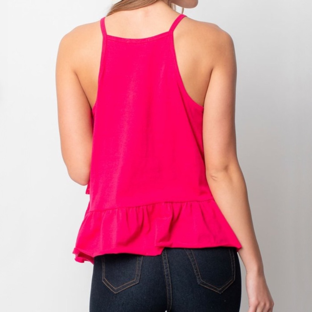 Hot Pink Ruffle Hem V-Neck Tank Top - Picture 4 of 4